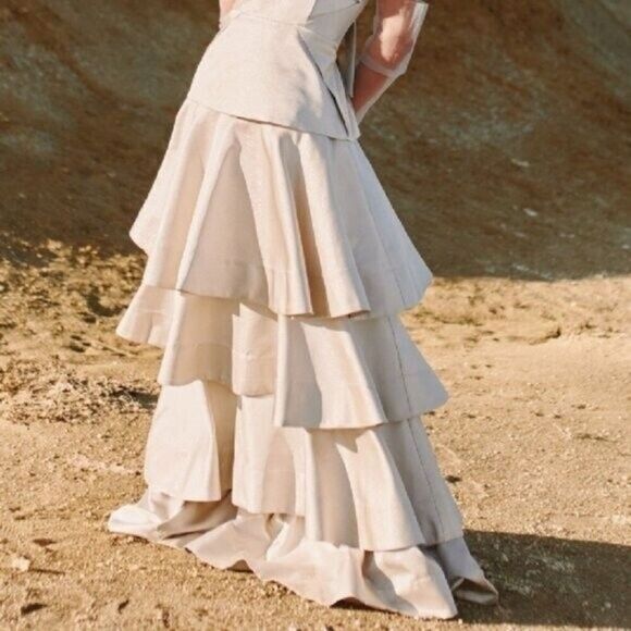 Keepsake Skirt Womens XS Silver Metallic Tiered Ruffle Maxi Formal Evening Party - Picture 1 of 10